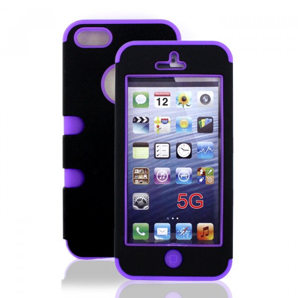 Wholesale iPhone 5 5S Hard Hybrid Case (Black-Purple)